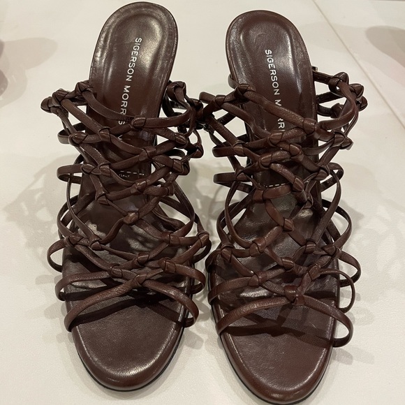 Sigerson Morrison Brown Caged Heels - Picture 1 of 7